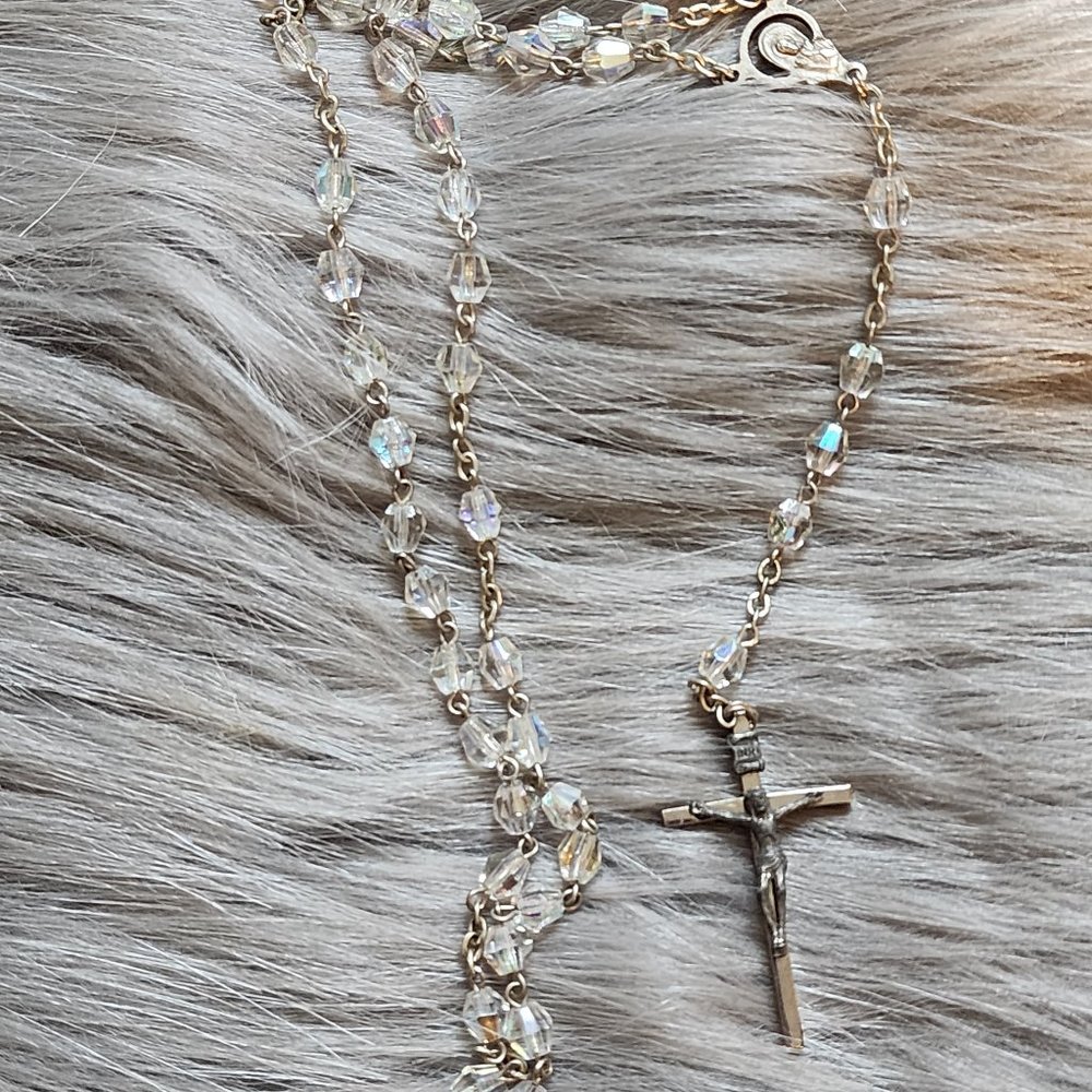 17" vintage Italian Rosary bead necklace with cross